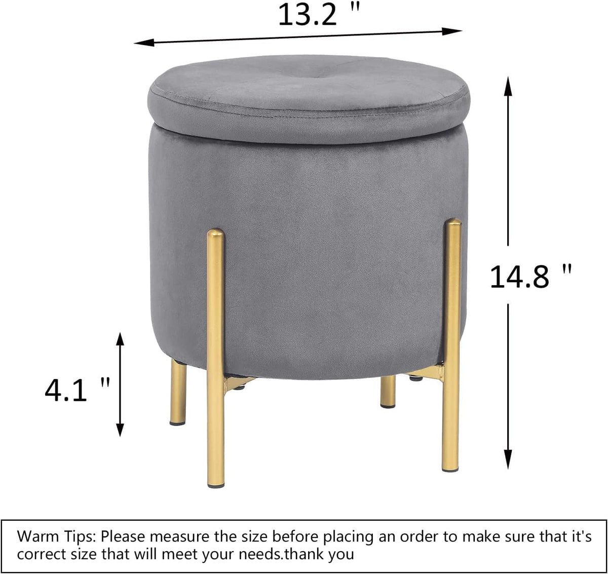Adeco Upholstered Tufted Round Storage Ottomans, Grey Modern Velvet Footrest ...