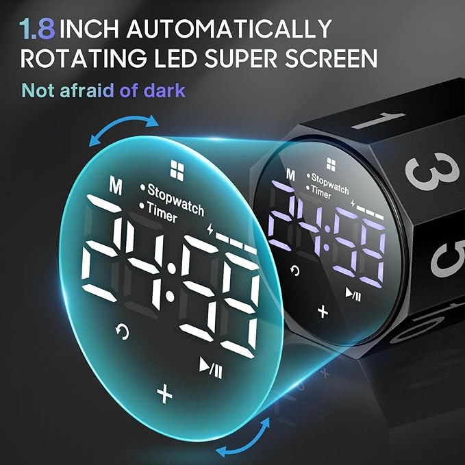 Digital Pomodoro Timer, Frosted Metal Productivity Cube Timer, 1.8 In LED - Image 3