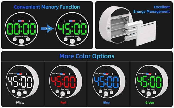 Large LED Digital Timer, Magnetic Countdown Loud Timer - Image 8