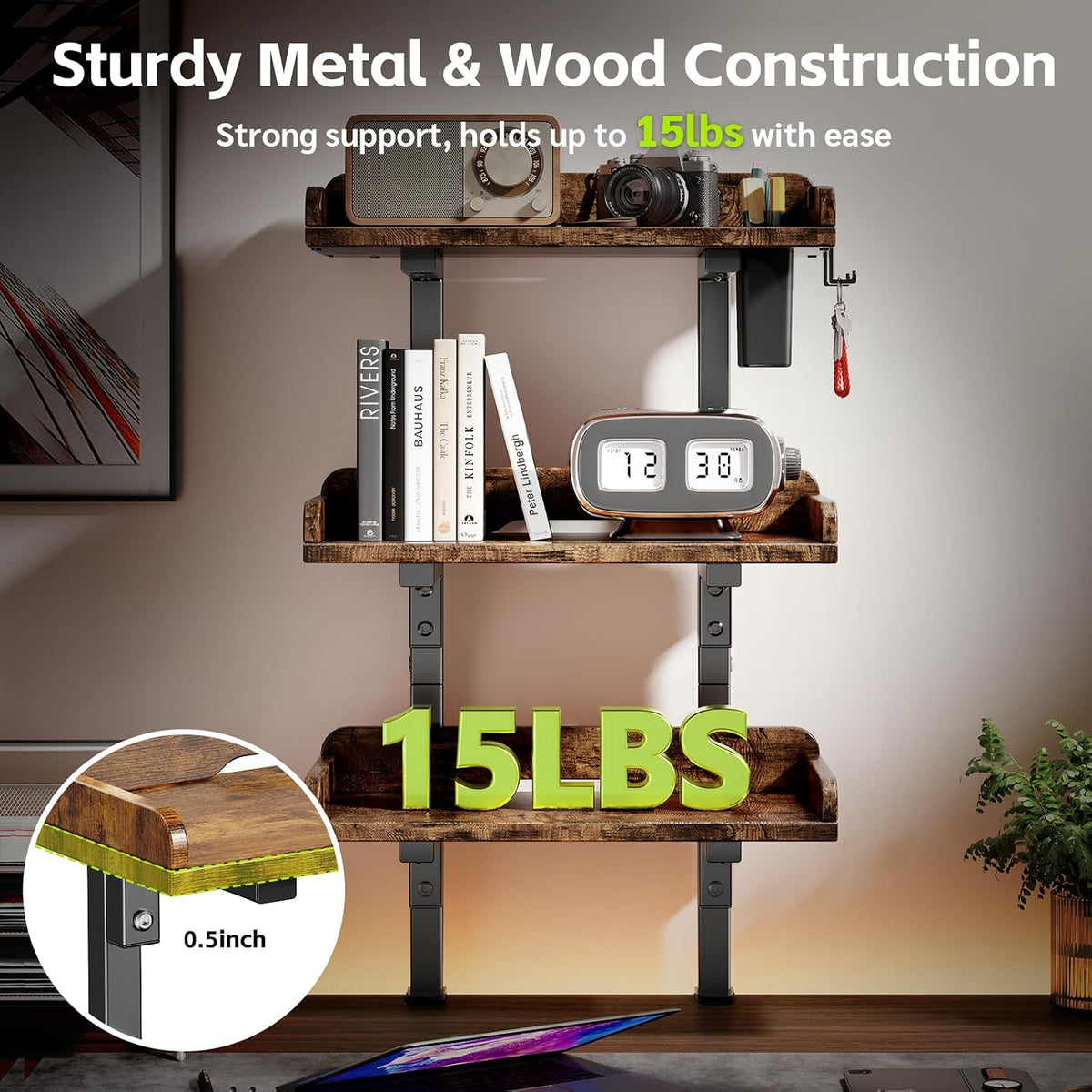 3-Tier Clamp on Wood Desktop Shelf, Adjustable Height Office Desk Organizer