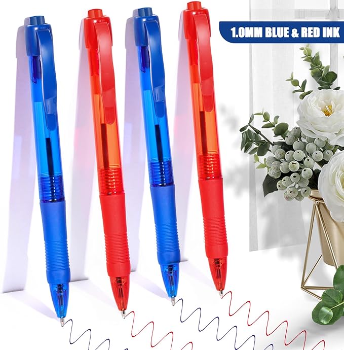 deegtran Pens Bulk, 50 Pack No Bleed Blue & Red Ink Click Pens - Image 3