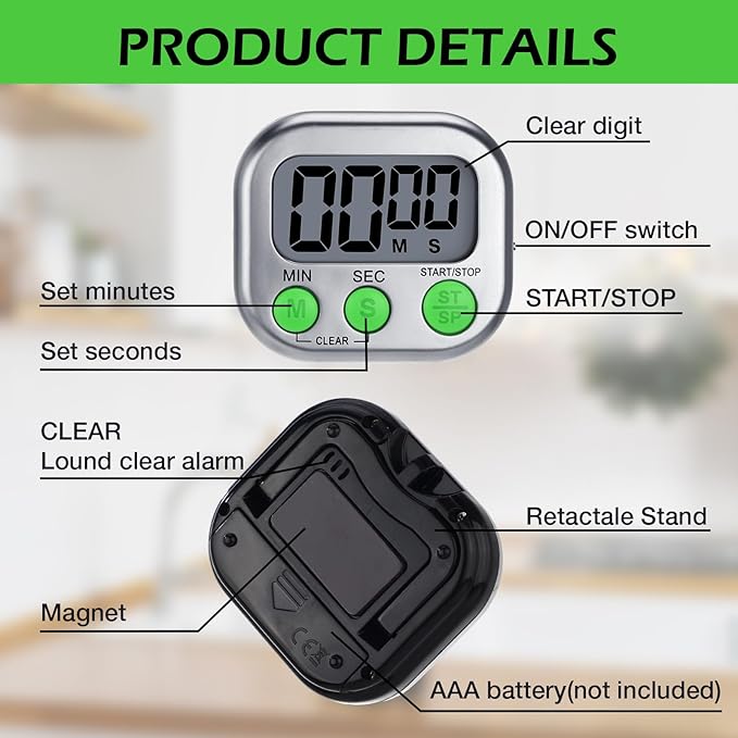 Leumoi 24 Pcs Digital Kitchen Timers Magnetic Back Timers Bulk Large Screen - Image 3