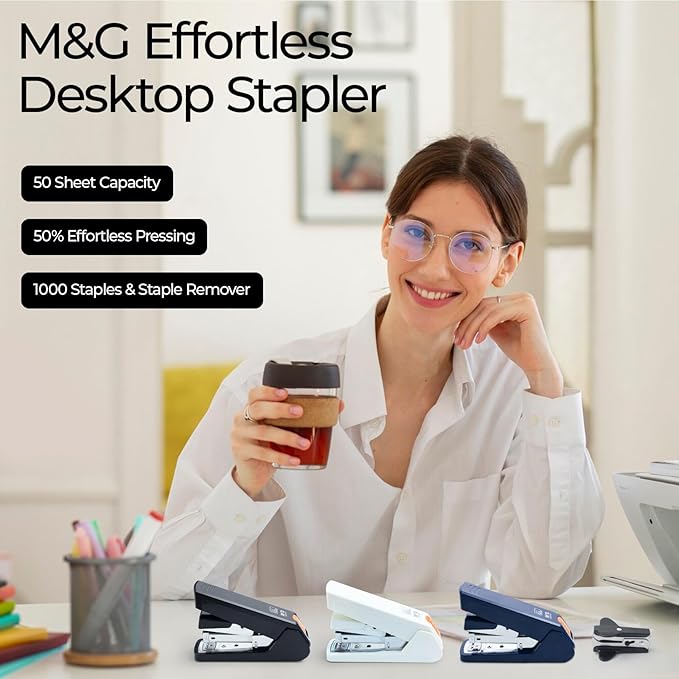 M&G Effortless Stapler 50 Sheet Capacity One-Touch Stapling, Heavy Duty Desktop - Image 8