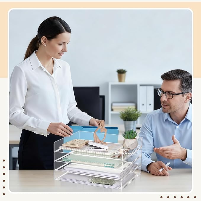 Harloon 4 Tier Acrylic Paper Tray 13 x 10 x 1.7 Inches Stackable Letter Clear - Image 7