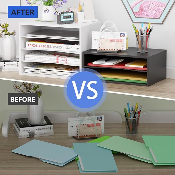 GDINDINFAN Wood Desktop Letter Tray File Organizer, Paper Storage Mail Sorter - Image 5