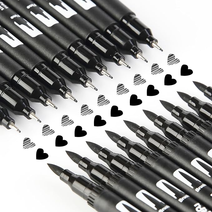 hhhouu 17Pack Dual Tip Black & White Brush Pens- Fineliner & Highlighting Set - Image 3