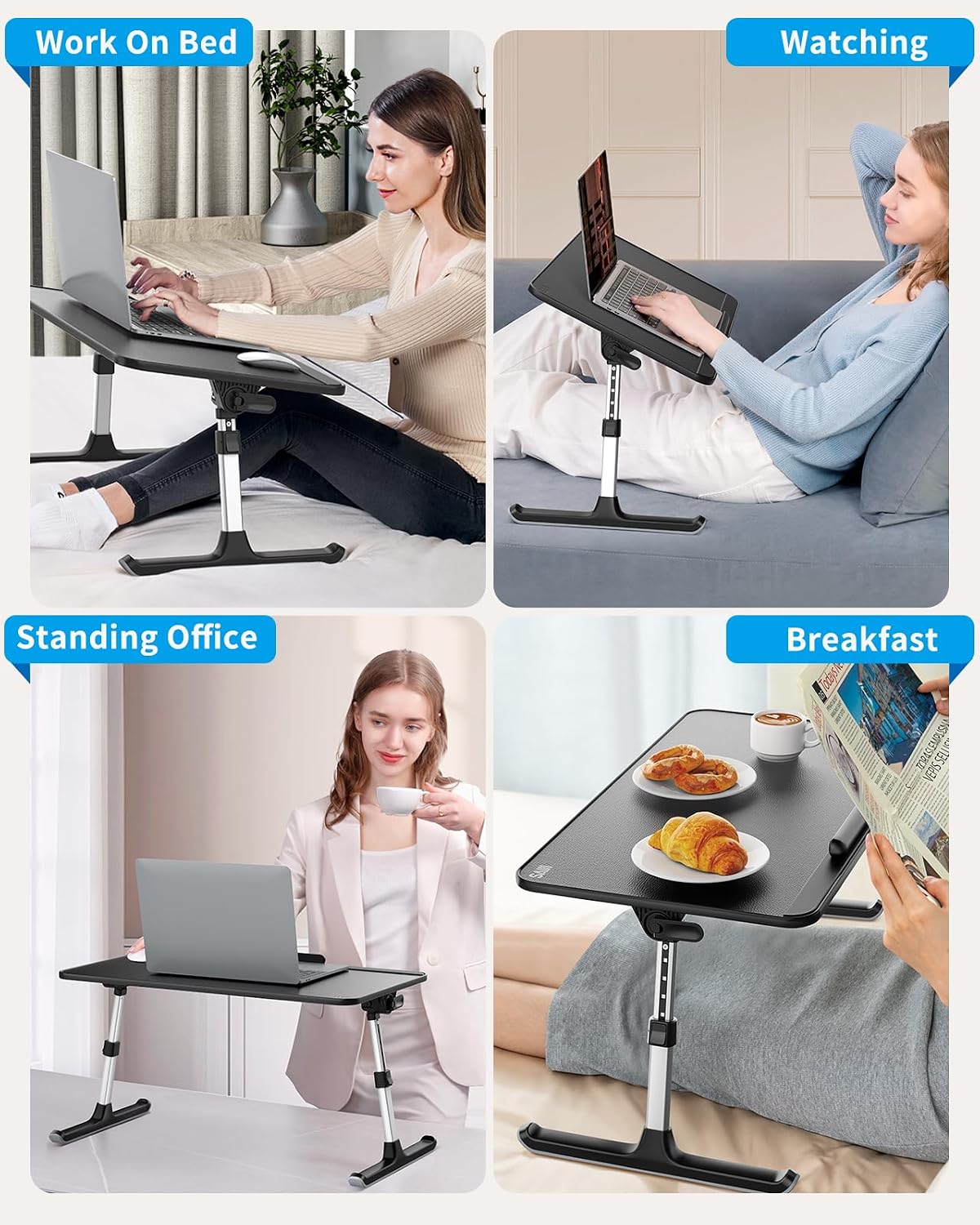 SAIJI PU Leather Laptop Bed Tray Table, Adjustable Laptop Stand with Removabl...