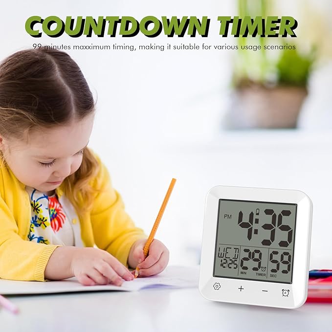 Wisoee Digital Shower Clock Waterproof, Bathroom Wall Clock Timer - Image 6