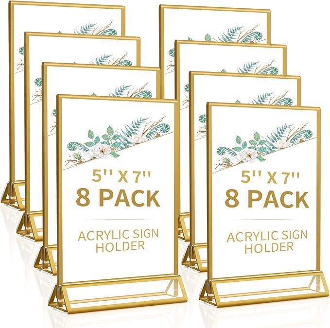 Smarpau Acrylic Gold Sign Holder 5x7, 8 Pack Table Number Holders, Double-Sided by Smarpau