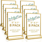 Smarpau Acrylic Gold Sign Holder 5x7, 8 Pack Table Number Holders, Double-Sided by Smarpau