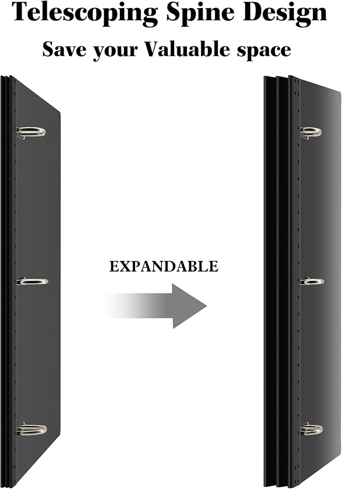 INFUN 1 Inch Telescoping 3 Ring Binder- 4 PCS-Black, Portable Plastic Binder - Image 2