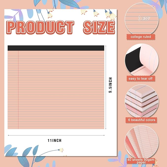 Lincia 6 Pcs 11" x 9.5" Legal Pads College Ruled Notepad Landscape Notebook - Image 2