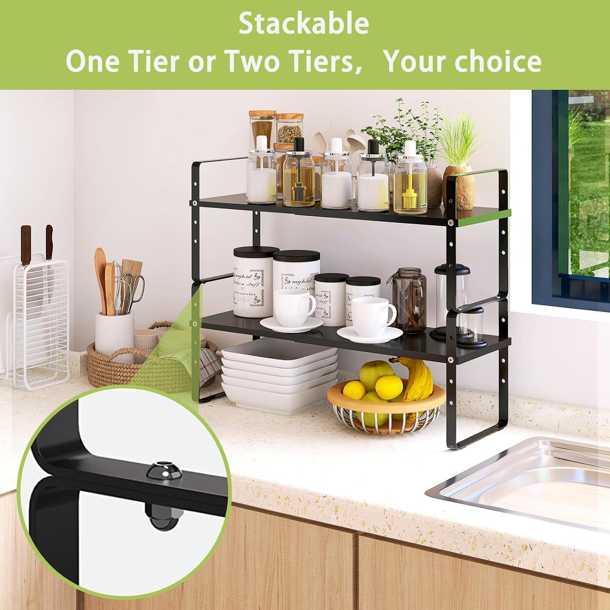 Across-Star Expandable Cabinet Shelf Organizer Rack, Stackable Kitchen Counte...