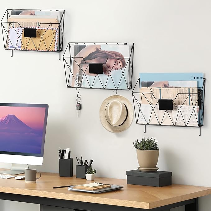 YBING Hanging Wall File Organizer Wall File Holder 3 Pockets Wall-Mounted File - Image 2