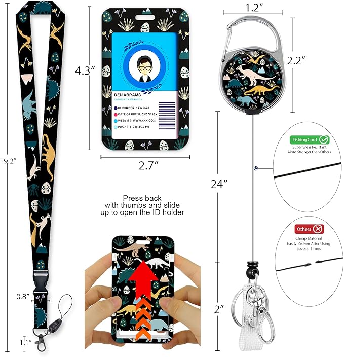 Cute Dinosaur Lanyards for Id Badges, Retractable ID Badge Holder - Image 4