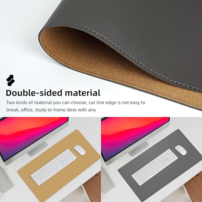 Desk Mat, 35.4" x 17" Leather Desk mat, Double-Sided Desk Pad, Desk matt - Image 2