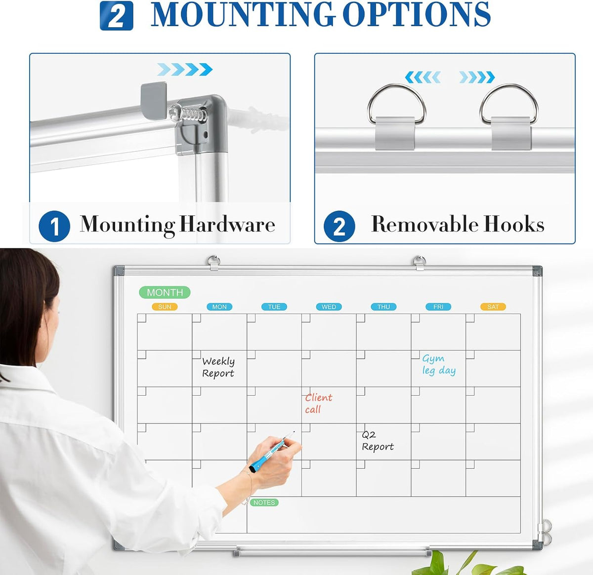 WALGLASS Dry Erase Calendar Whiteboard for Wall, 36" x 24" Silver F...