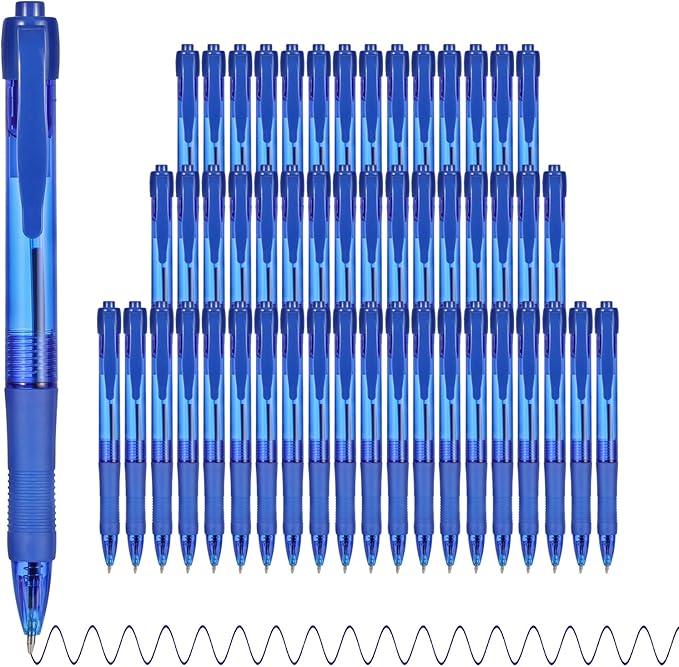 deegtran Pens Bulk, 50 Pack No Bleed Blue Ink Click Pens by DEEGTRANPENS