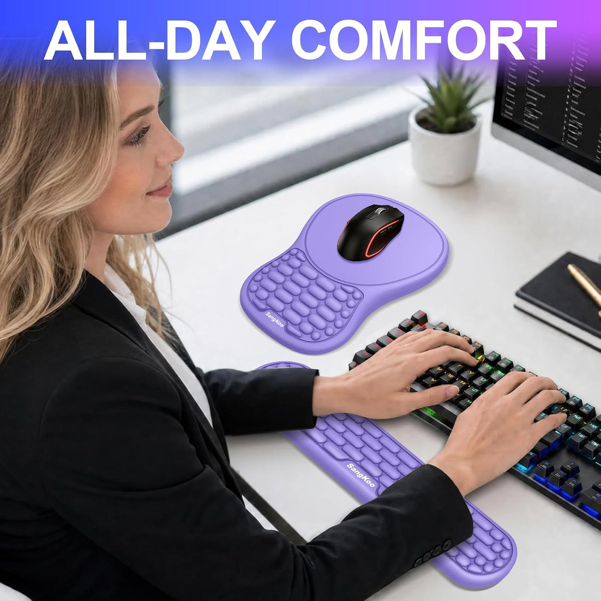Ergonomic Keyboard Wrist Rest Mouse Pad Wrist Support Set, Purple