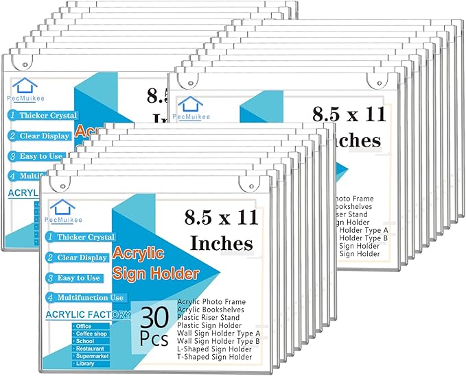 PecMuikee Horizontal Acrylic Sign Holder 8.5x11, Wall Mount Acrylic Sign Holder by PecMuikee