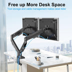 dual monitor mount for screens up to 43" showing dimensions