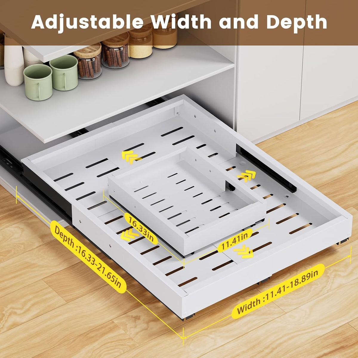 Pull Out Cabinet Organizer, Expandable Width (11.4"-18.9") Depth (1...