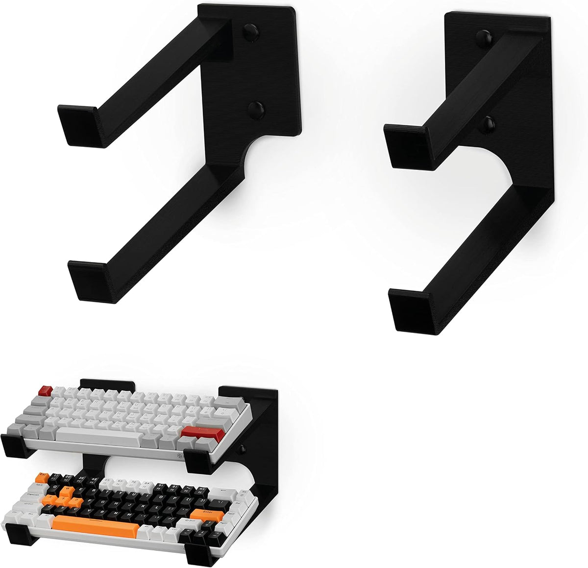 BRAINWAVZ Dual Gaming Keyboard Stand for Wall Mounting - Adhesive or Screw Mo...