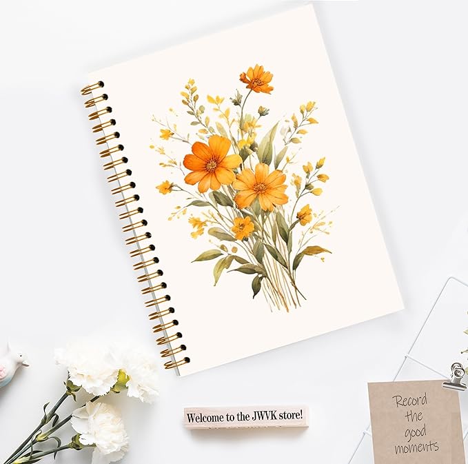 JWVK Rustic Orange Floral Spiral Notebook, Cottagecore Wild Flower Botanical - Image 3