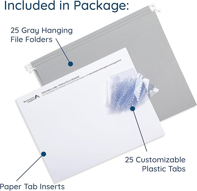25 Blue Summit Supplies Grey Hanging File Folders Letter Size - Image 3
