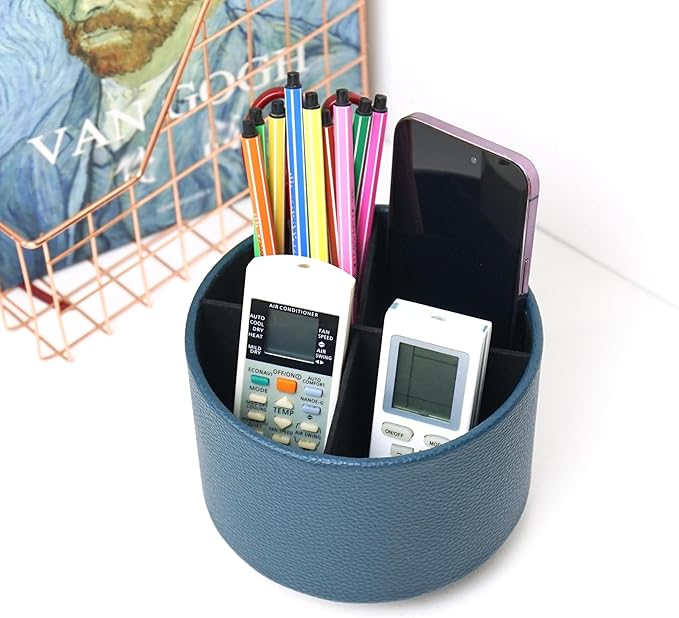 Hennaja Round Leather Art Supply Organizer, Remote Control Holder, 360 Degree - Image 6