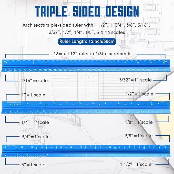 Macarrie 10 Pcs Architectural Scale Triangular Ruler 12" Architect Engineers - Image 3