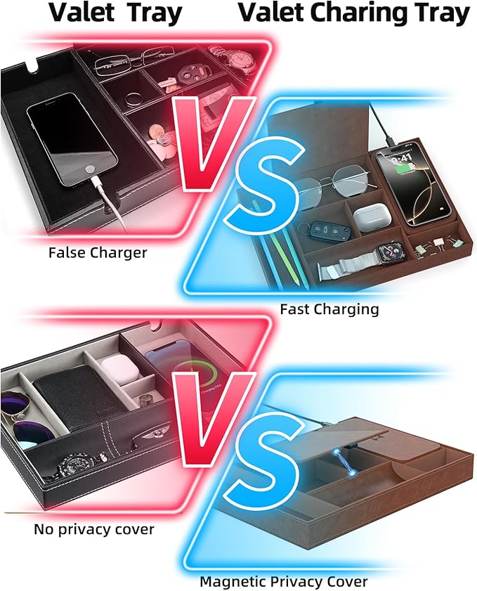 Valet Tray with Wireless Charger, Nightstand Organizer, Leather Desk Drawer - Image 6