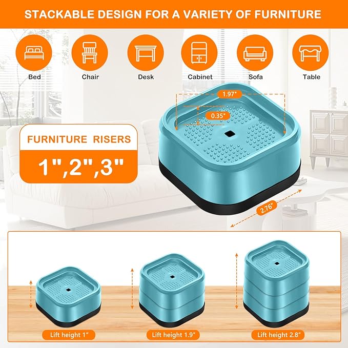 shouwuhho 4 Pack Furniture Risers Adjustable Bed Risers Heavy Duty Lifts Height - Image 2