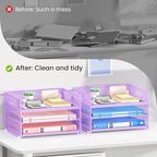 Subekyu 2-Pack 3-Tier Purple Metal Mesh Desk Paper Letter Tray & File Sorter - Image 2