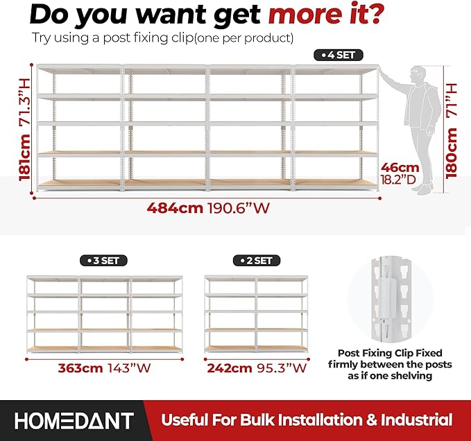 HOMEDANT 47.7" W 5 Tier Heavy Duty Garage Shelving Adjustable Metal Rack - Image 8
