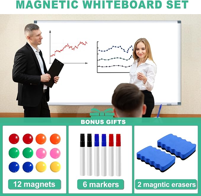 H-Qprobd Dry Erase White Board for Wall 6' x 3' Large Magnetic Whiteboard - Image 2