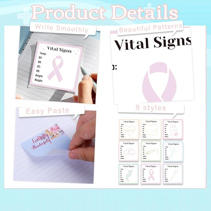 Lovarywow Vital Signs Sticky Notes Gifts, 9 Pack Vitals Notepad 3x3 Inch - Image 3