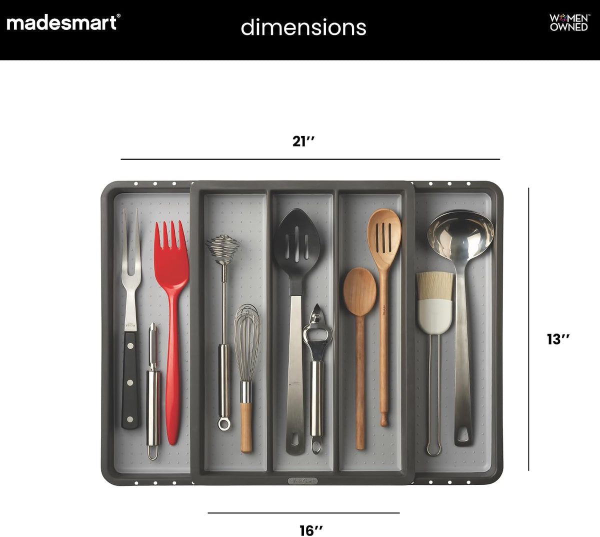 madesmart Classic Expandable Compartment Utensil Tray, Granite