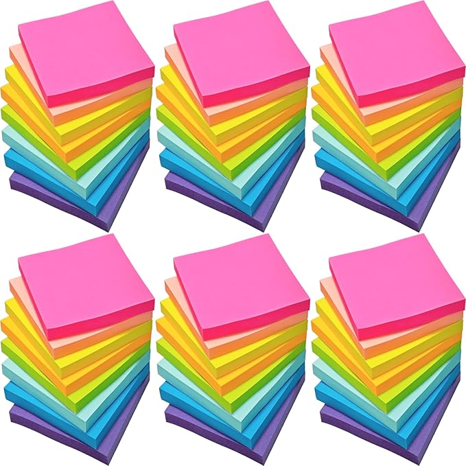 48 Pack 2400 Sheets Sticky Notes 3x3, 8 Colors Sticky Note Pads, Colored Sticky by Beieverluck