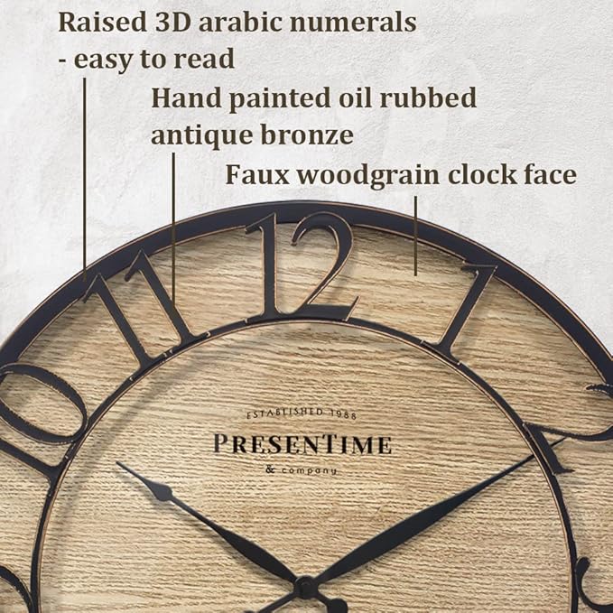 Presentime & Co 21" Farmhouse Series Wall Clock, Cottage Style, Vintage Design - Image 3