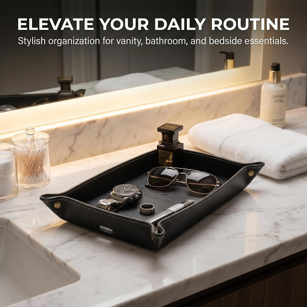 Leather Valet Tray for Men – Double Layer Genuine Leather EDC Catchall Tray O...