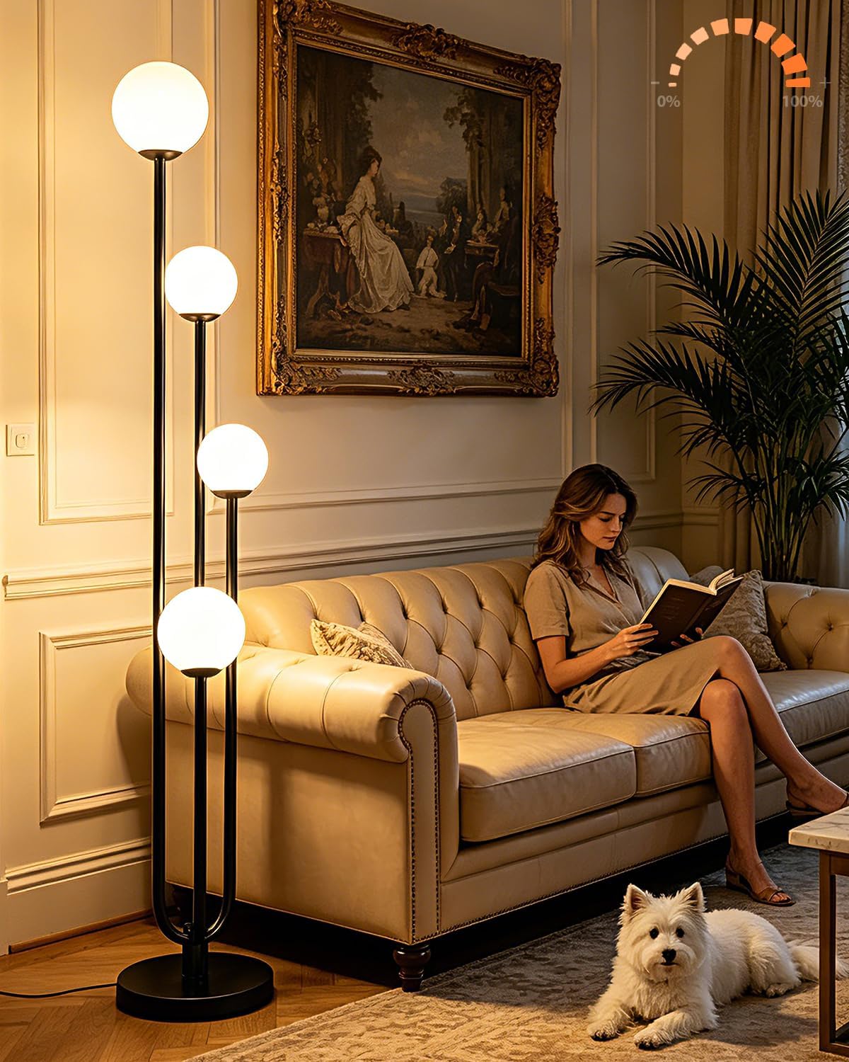 63IN 4-Light Globe Floor Lamp, Unique Black Tall Standing Lamps with 3000K Bu...