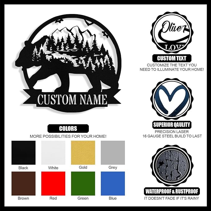 Custom Bear Metal Sign, Custom Bear Metal Wall Art Decor, Personalized Last - Image 4