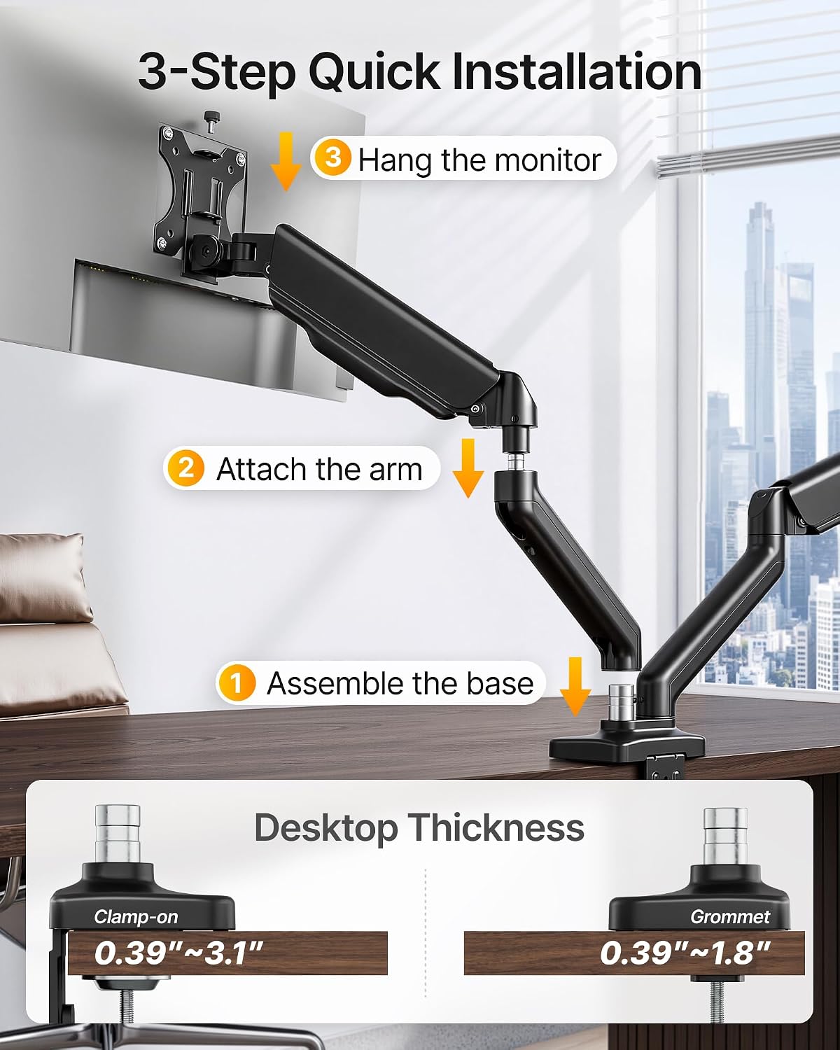 monTEK Dual Monitor Arm for 17-32" Flat/Curved Screen up to 19.8 lbs