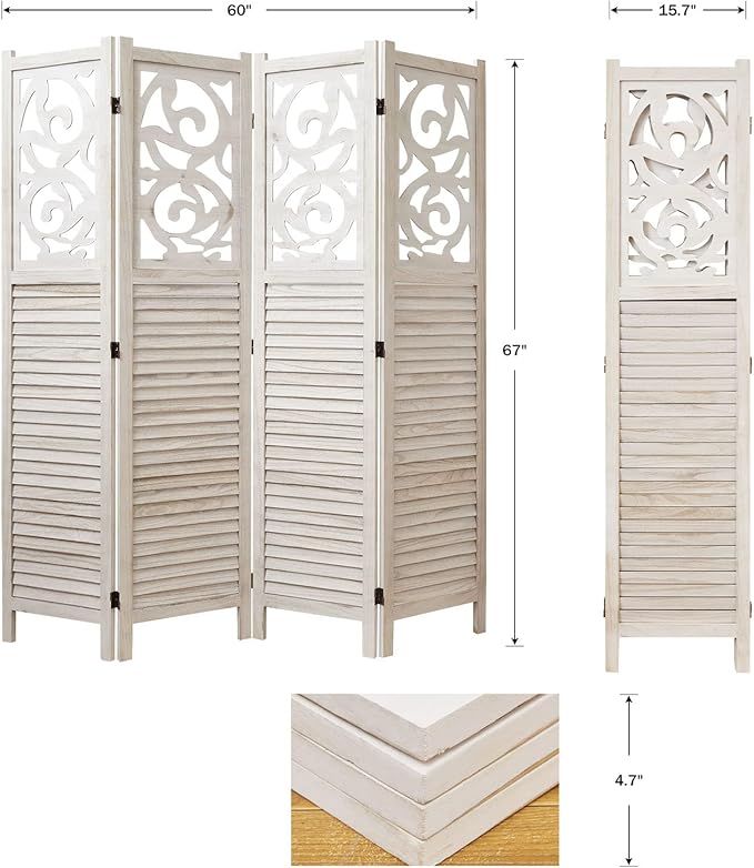 Room Divider Wood Carved Wall Divider Indoor Folding Portable Partition Screen - Image 5