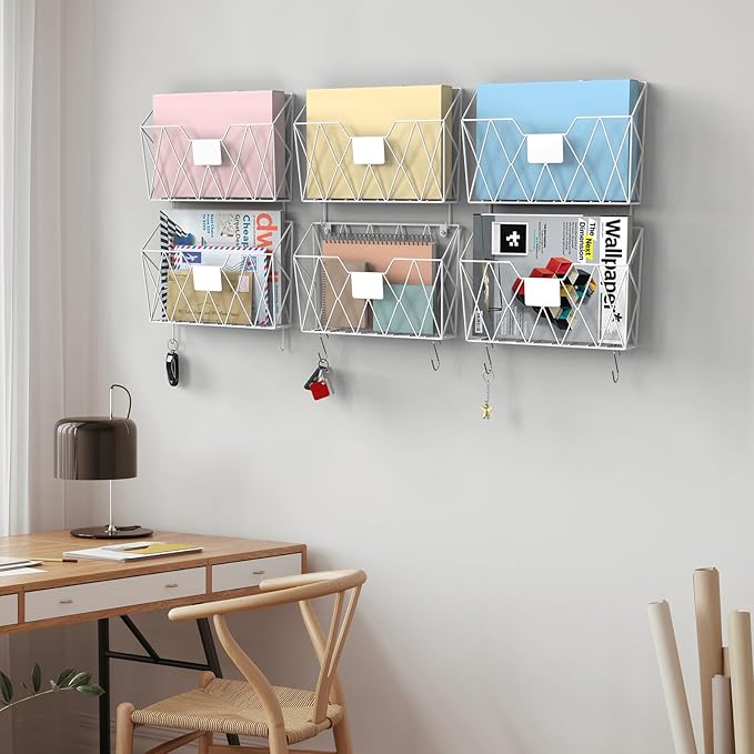 YBING Wall File Organizer White 6 Pack Mesh Hanging File Holder Organizer Metal - Image 4