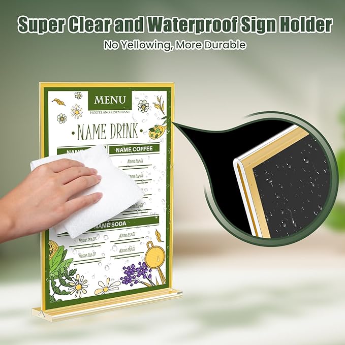 Acrylic Sign Holder 8.5 x 11, 9 Pack Clear Sign Holder Double Sided Gold Table - Image 4