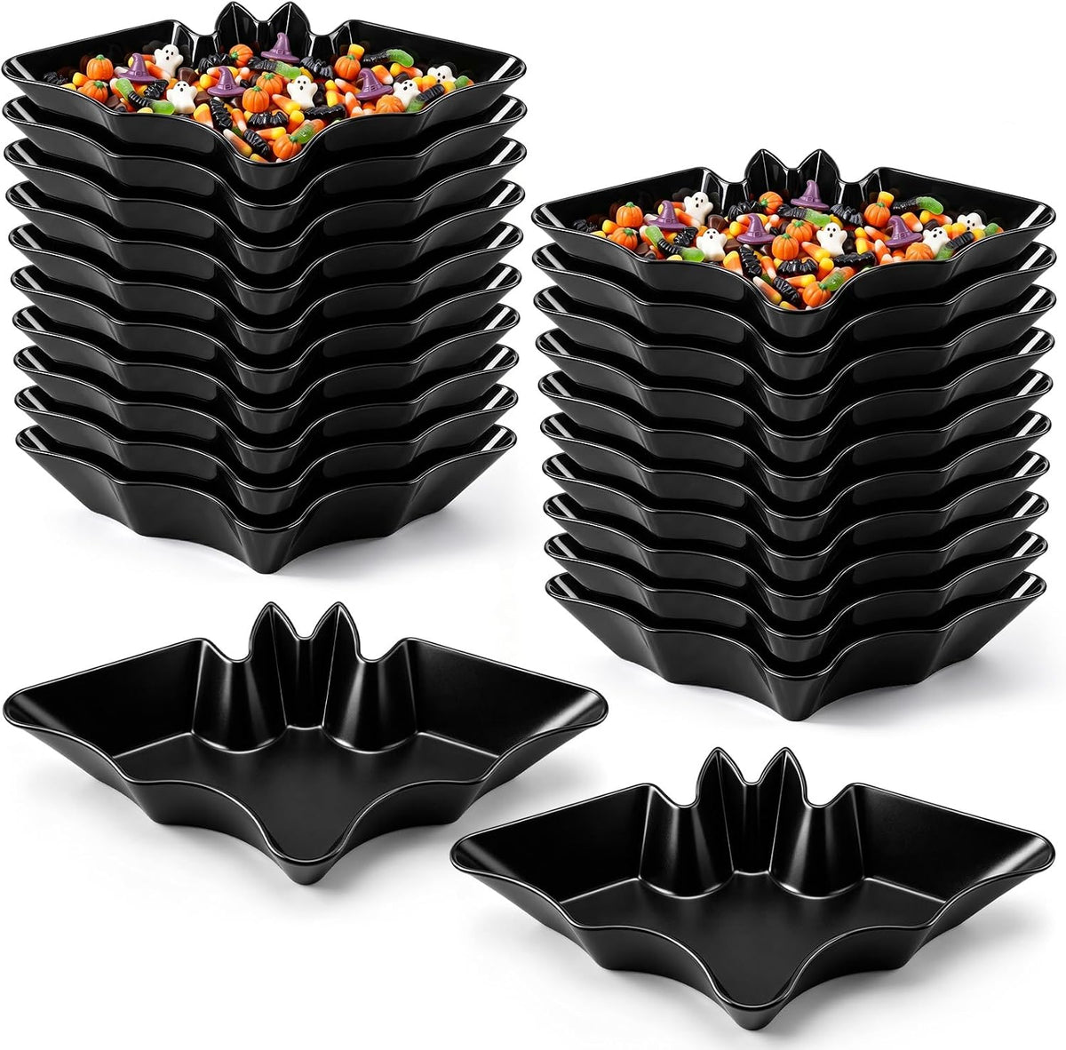 Honeydak 24 Pcs Halloween Candy Bowl, Plastic Bat Shaped Serving Trays