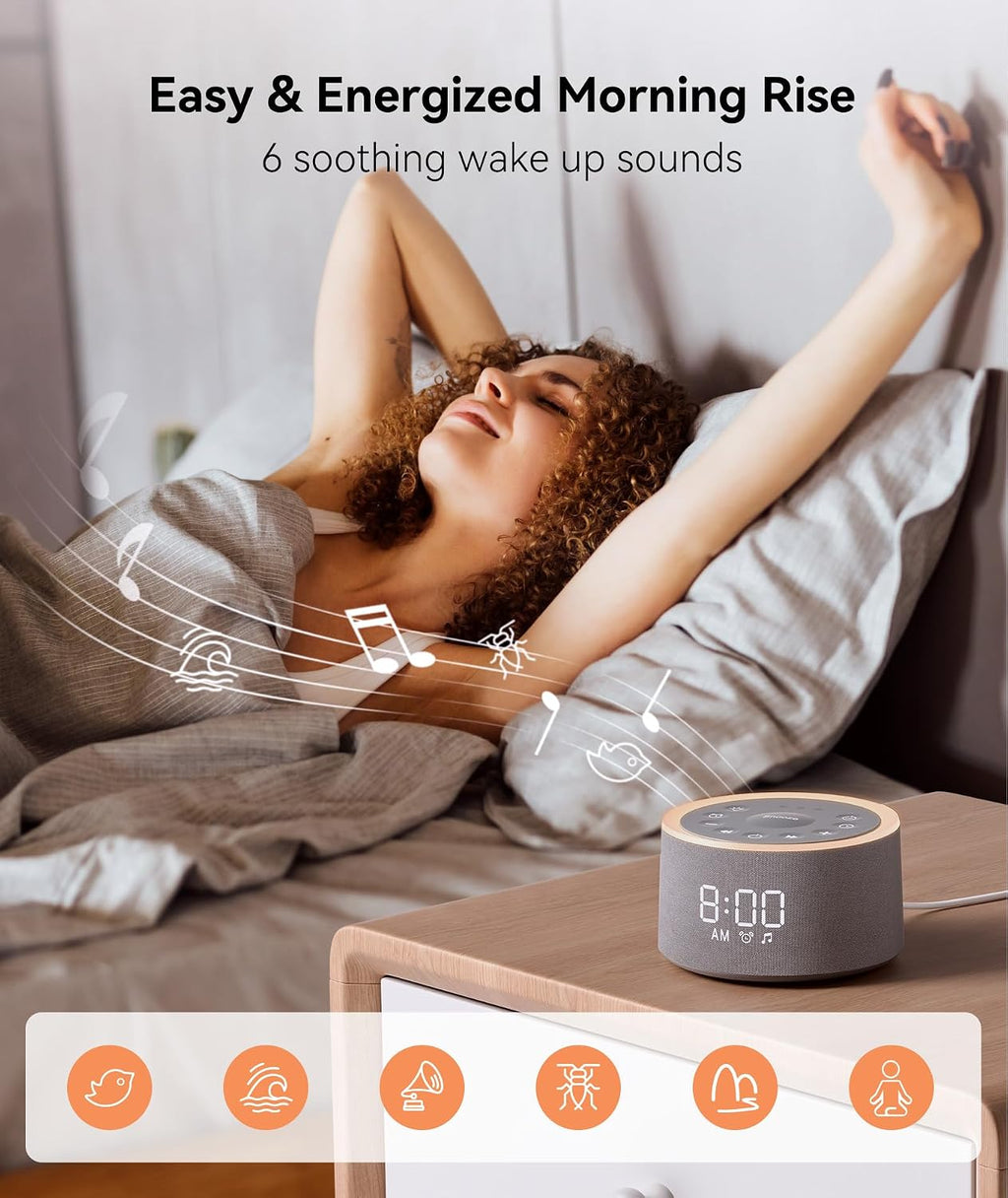 dreamegg d1+ sound machine alarm clock, 29 soothing showing dimensions