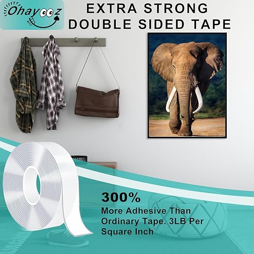 Ohayooz® Extra Strong Double Sided Tape Heavy Duty Removable 30FT, Photo Deco - Image 2